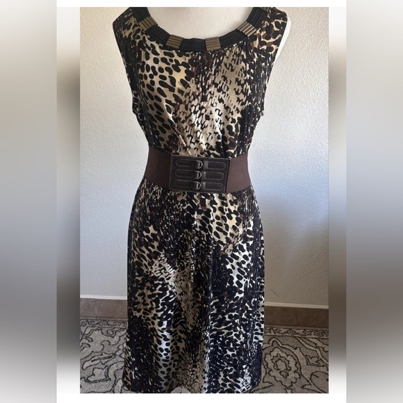 Liz Claiborne Black Brown Leopard Stretch Sleeveless Tunic Sheath Dress Women 1X - Picture 2 of 11